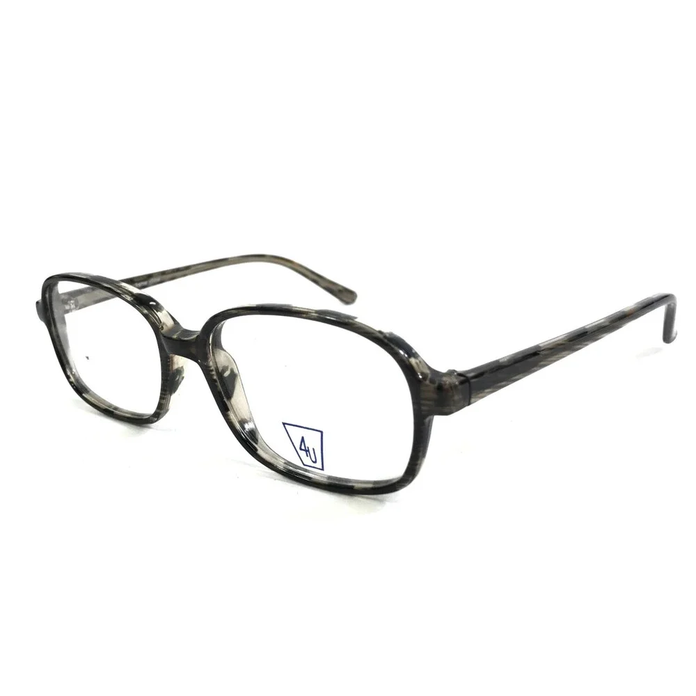 4U Eyeglasses Frames U-36 BLACK Smoky Gray Rectangle Full Rim 52-18-140